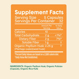 Bellway Super Fiber Capsules - USDA Organic Psyllium Husk Capsules - Daily Psyllium Husk Powder Capsules Supplement for Digestive Health and Regularity, Plant Based, Non-GMO, Kosher - 160 Capsules