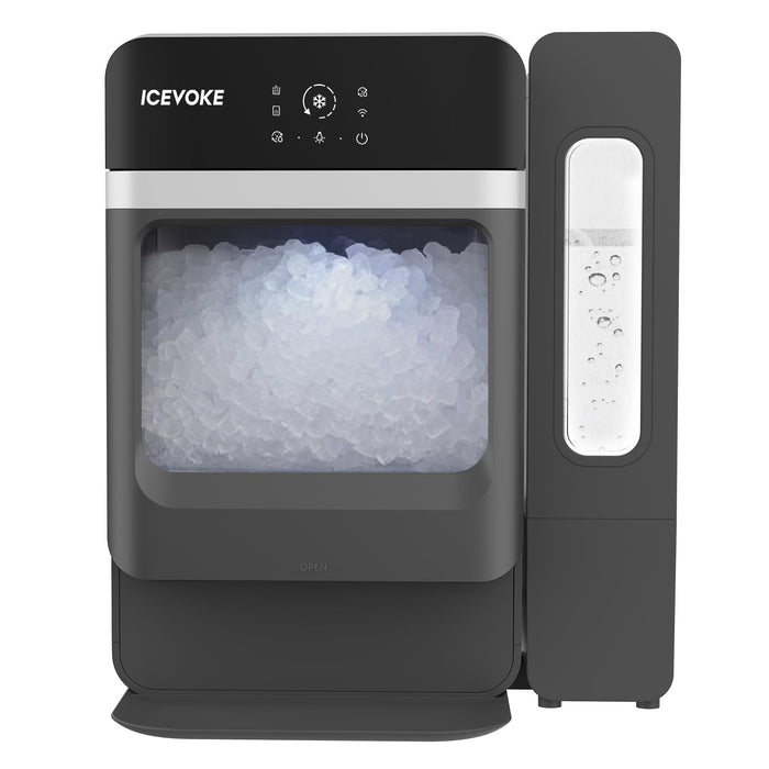 ICEVOKE Nugget Ice Maker Countertop with Water Tank, Ready in 10 Mins, 34lbs Per Day, Auto-Cleaning, Chewable Ice Maker with Basket and Scoop, for Home/Party/RV/Camping (Black)
