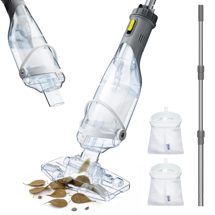 InoKraft Pool Vacuum for Above Ground Pool, Cordless Pool Vacuum for Inground Pools, Rechargeable Pool Cleaner with 18.5 GPM Suction, Above Ground Pool Vacuum with 59” Extendable Pole, Gray