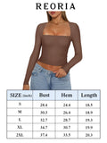 REORIA Women's Fall Sexy Casual Square Neck Long Sleeve Fashion Cropped T Shirts Slim Fitted Basic Y2K Going Out Crop Top Plus Size Coral Pink XX-Large