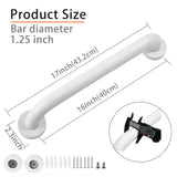 Rackickyer Shower Grab Bar, 2 Pack 16 Inch White Bathroom Grab Bar, 1.25" Diameter 304 Stainless Steel Anti-Slip Grab Bars for Bathtubs and Showers, Handicap Shower Grab Bar for Seniors Elderly