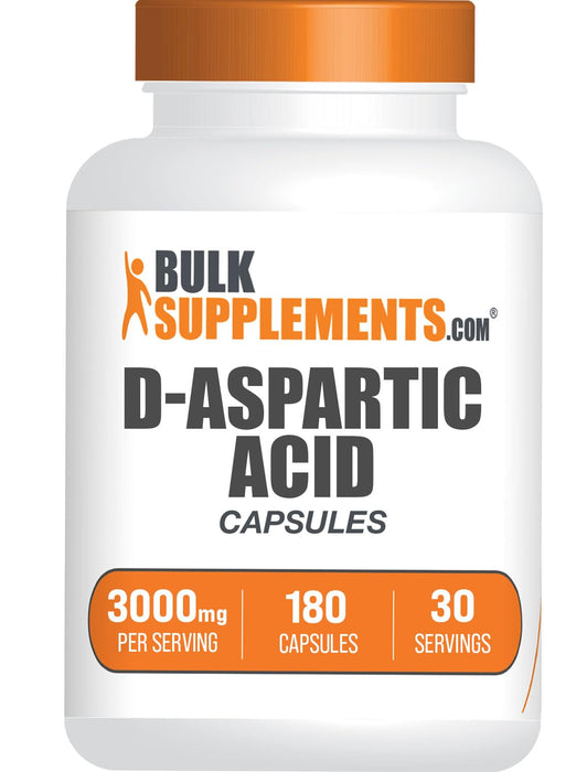 BulkSupplements.com D-Aspartic Acid Capsules - DAA Supplement for Men & Women, D-Aspartic Acid 3000mg - Unflavored & Soy Free, 6 Capsules per Serving, 180 Capsules (Pack of 1)