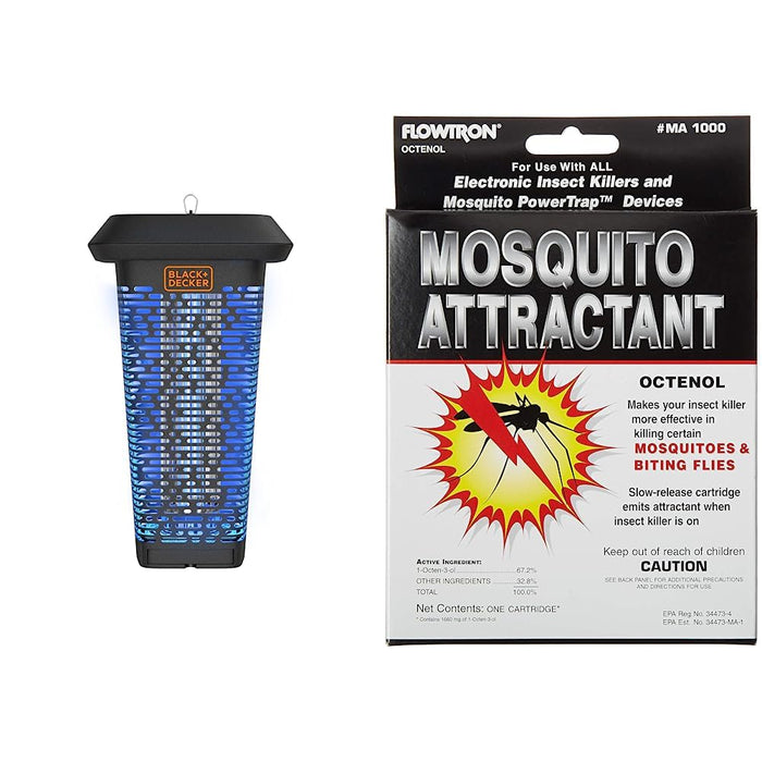 BLACK+DECKER Bug Zapper & Fly Trap-Mosquito Repellent- Gnat Killer Outdoor & Indoor Electric UV Bug Catcher for Insects- 2 Acre Coverage for Home, Deck, Garden & Flowtron MA-1000 Octenol