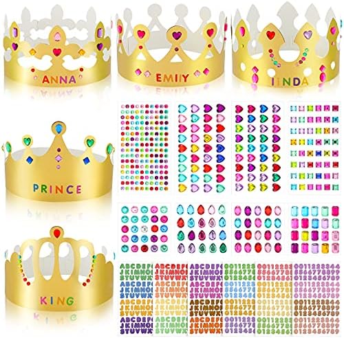 Paper Princess Prince Crowns for Kids Birthday Party Hats Gold for Boys Girls DIY Crown Supplies (Classic Style,34 Pieces)