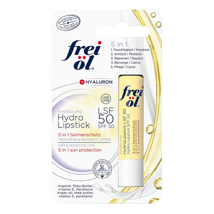 frei öl HydroLipstick SPF 50 - Lip Balm with Hyaluronic & 5 in 1 Sun Protection, 4.5 g