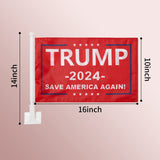 2 Pack Car Flags,Car Flag Donald Trump 2024 Save America Again Flag Outdoor and Car Flag Pole, Car Logo Window Clip Can be Clipped to Most Windows 14 inch Flag Pole and 16 x 10 inch Double Sided Flag