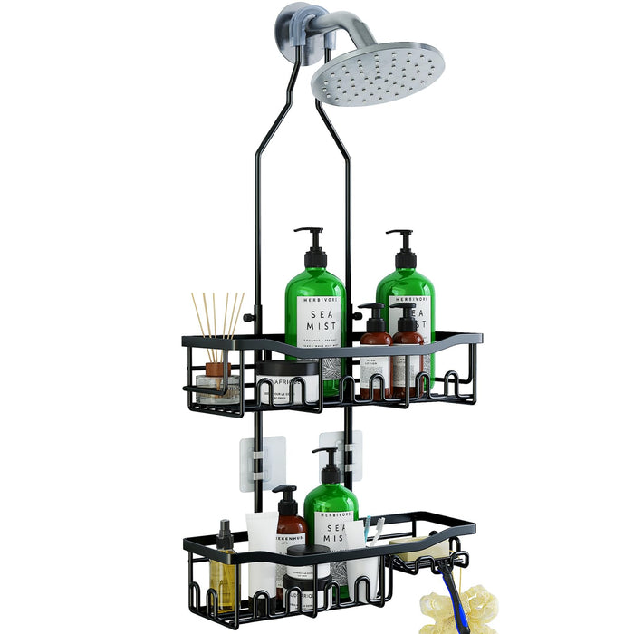 Joqixon Upgraded Extended Length Shower Organizer with Hooks, Rustproof Shampoo Soap Holder, Large Hanging Bathroom Caddy
