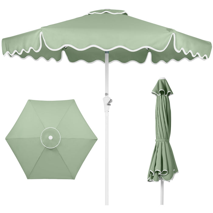 Best Choice Products 7.5ft Patio Market Umbrella with Wavy Trim, UV-Fade-Resistant 210g Canopy, Crank & Tilt, Wind Vent, Heavy-Duty Frame - Sage Green