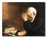 Daily Bread Man Praying At Dinner Table Grace Religious Picture Wall Art Print 16x20 with Gold Frame + Glass *Sentimental and Classic*