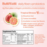 BelliWelli Daily Fiber Supplement Powder with Collagen, Probiotics & Electrolytes | Supports Digestive Health, Gut Balance & Debloating | Tropical Breeze | 16 Servings