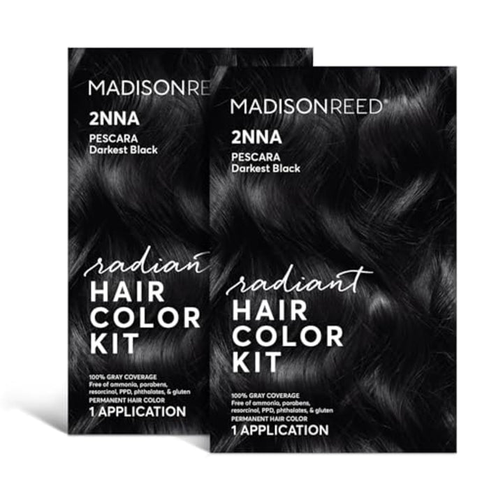 Madison Reed Radiant Hair Color Kit, Blackest Black for 100% Gray Coverage, Ammonia-Free, 2NNA Pescara Black, Permanent Hair Dye, Pack of 2