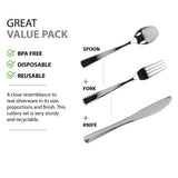 Plastic Cutlery Silverware Extra Heavyweight Disposable Flatware, Full Size Cutlery Combo, Polished Silver, 80 Forks, 40 Spoons, 40 Knifes, Value Pack 160 Count