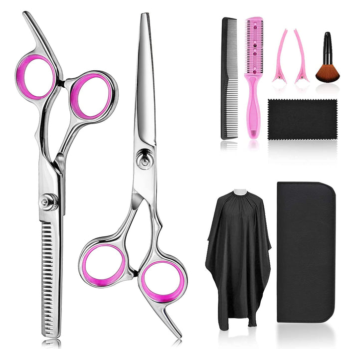 Hair Cutting Scissors Thinning Shears- Fcysy Professional Barber Sharp Hair Scissors Hairdressing Shears Kit with Haircut Accessories in Leather Case for Cutting Styling Hair for Women Men Pet