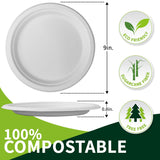 Lxins ECO 150 Pieces 100% Compostable Paper Plates (White 9inch) Heavy Duty Disposable Plates Eco Plates Made of Sugarcane Fiber Biodegradable Plates for Everyday Dinner, Party, Barbecue