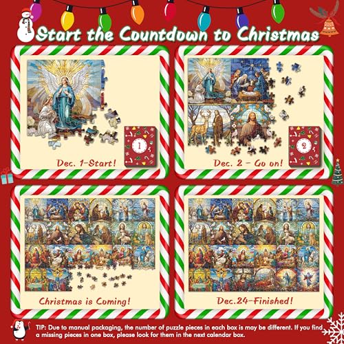 Advent Calendar 2024 Christmas Puzzle for Adults 1000 Pieces, Christmas Stained Glass Life of Jesus Jigsaw Puzzles, 24 Days Christmas Countdown Calendar Winter Puzzle as Christmas Decoration