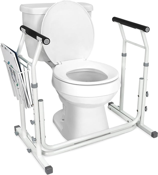 Vaunn Medical Bathroom Patented Height Adjustable Height Toilet Rail Grab Bar and Commode Safety Frame Handle