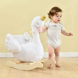 labebe - Plush Rocking Horse Wooden, Baby Riding Animal White Swan, Kid Ride On Toy for 1-3 Year Old, Girl&Boy Stuffed Rocking Animal Outdoor, Nursery/Infant/Child Christmas or Birthday Gift