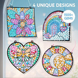 Klever Kits 4PCS Window Art Suncatcher Kits, Fun Gem Painting Kits, Diamond Art and Crafts for Boys Girls, Great Crafts Gift for Kids Birthdays Christmas Ages 6+