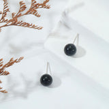 Black Onyx Earrings for Women 8mm Sterling Silver Hypoallergenic Obsidian Stud Earrings Handmade Gemstone Earrings Obsidian Jewelry Christmas Gifts for Women Girls