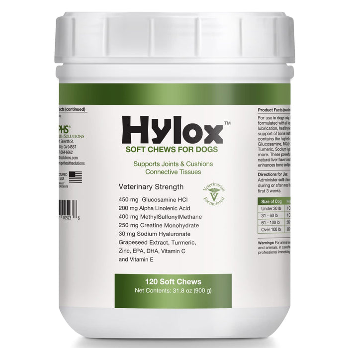 Pet Health Solutions Hylox Soft Chews for Dogs - Supports Joints & Cushions Connective Tissues - Glucosamine - Alpha Linolenic Acid - Creatine -120 Soft Chews