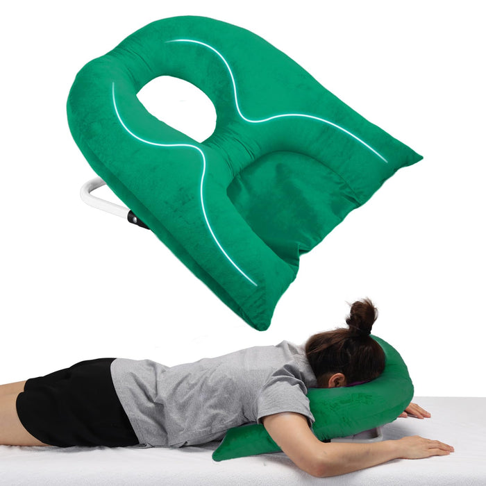 Beatvive Face Down Pillow for Sleeping, Prone Pillow for Vitrectomy or Retinal Surgery, Adjustable Height Prone Prone Pillow Face Down Sleep, Retina Lying Pillow Eye Surgery Recovery (Velvet-Green)