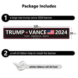 Probsin Trump Vance 2024 Banner Black 120" x 20" Decorations Take America Back President Trump Vice President Vance Yard Sign Party Supplies Hanging Outdoor Gate Decor Fence Door Indoor Wall