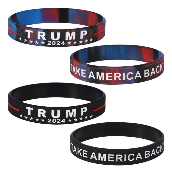 lasuroa 24pcs Trump 2024 Bracelets, Trump 2024 Silicone Bracelets Take America Back Inspirational Motivational Wristbands Trump Rubber Bracelets for Teens Men Women