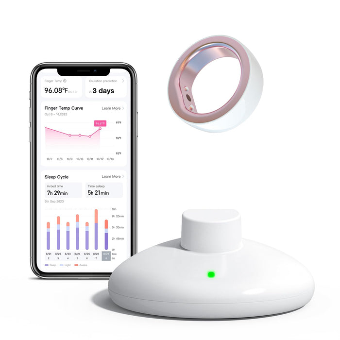 femometer Ring for Fertility and Ovulation Tracking, Wearable Finger Temperature Monitoring Sensor with App Auto-Sync, Period and Sleep Analysis, Rechargeable Design, Waterproof, Size 8