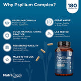 NutraCreek Psyllium Complex | 11-Ingredient Psyllium Husk Capsules with Psyllium Powder, Slippery Elm & Ginger to Cleanse & Support Digestive System Health | 180 Capsules
