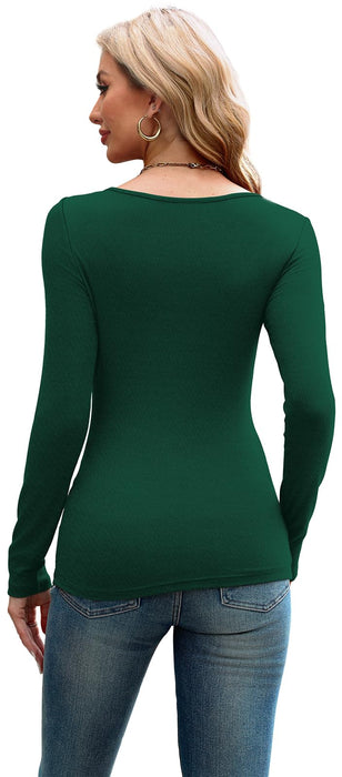 XIEERDUO Ladies Tops Green Long Sleeve Shirt Women Cut Out Shirts Christmas Tops L