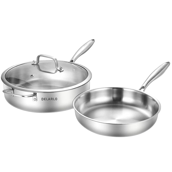 Delarlo Whole body Tri-Ply Stainless Steel frying pan Set With Lid Kitchen Cookware Set, Heats quickly Cookware, Suitable for All Stove Kitchen, Pots and Pans set