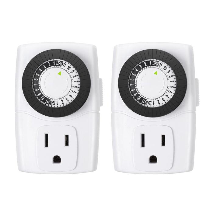 BN-LINK BND-60/U47 Indoor Mini 24-Hour Mechanical Outlet Timer, 3-Prong, 2-Pack