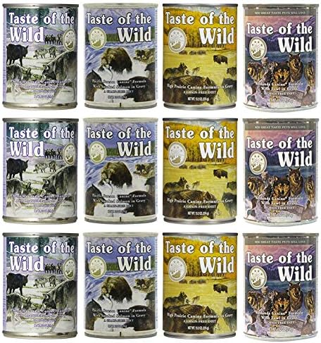 Taste of the Wild Grain-Free Canned Dog Food Variety Pack - Wetlands, Pacific Stream, High Prairie, and Sierra Mountain Pack of 12, 13.2 ounce cans by Taste of the Wild