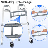 Delog Narrow Folding Walker for Seniors with Trigger Release and 5 Inches Wheels, Lightweight Supports Up to 350 lbs, Aluminum Folding Walker for Elderly Handicapped Disabled