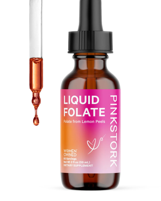 Pink Stork Liquid Folate: Whole-Food Vitamin B9 from Lemon Peels, Natural Folic Acid with Vitamin C, Liquid Prenatal Vitamins for Women, Pregnancy Must Haves, Women-Owned, 2 oz