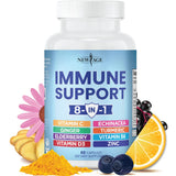 NEW AGE 8 in 1 Immune Support Booster Supplement with Echinacea, Vitamin C and Zinc 50mg, Vitamin D 5000 IU, Turmeric Curcumin & Ginger, B6, Elderberry 60 Count (Pack of 1)