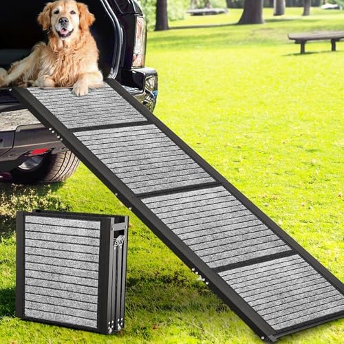 Extra Wide Dog Ramp for Car, Suvs & Trucks, Longest 71"& Widest 20" Aluminum Folding Dog Ramp with Non-Slip Rug Surface, Outdoor Portable Pet Ramp for Medium Large Dogs Supports Up to 200 Lbs