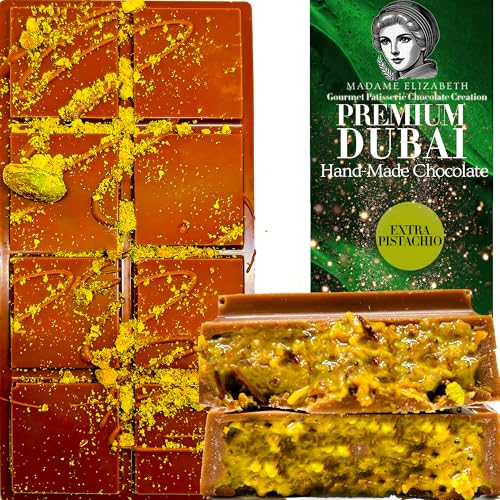 Premium Dubai Kunafa Pistachio Chocolate Bar 8oz Freshly Made with Italian Melting Chocolate and Filled with Extra Rich Pistachios Freshly Baked and Wrapped in Patisserie Thick Knafeh Kadaifi Pistachio Chocolate Bar