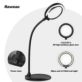 5X Rechargeable Magnifying Glass with Light and Stand, Raweao Dimmable Lighted Magnifying Lamp Glass for Reading, Close Work, Hobbies, Crafts