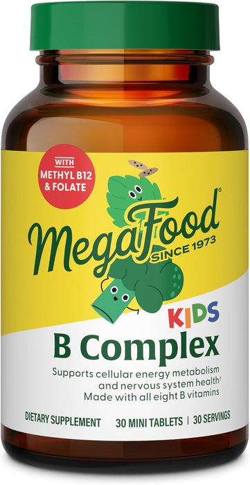 MegaFood Kids B Complex - B Complex Vitamin Supplement - 8 B Vitamins with Vitamin B6, Vitamin B12, Folate, Biotin & More - Supports Cellular Energy Production - Vegetarian, Gluten Free - 30 Mini Tabs