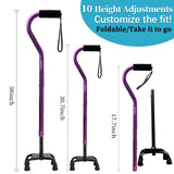 AOHHL Quad Walking Cane Foldable Adjustable Portable Stick Men & Women and Seniors - Lightweight & Sturdy with 4-Pronged Base for Extra Stability Balance,Self Standing Gifts for mom Dad (Purple5)