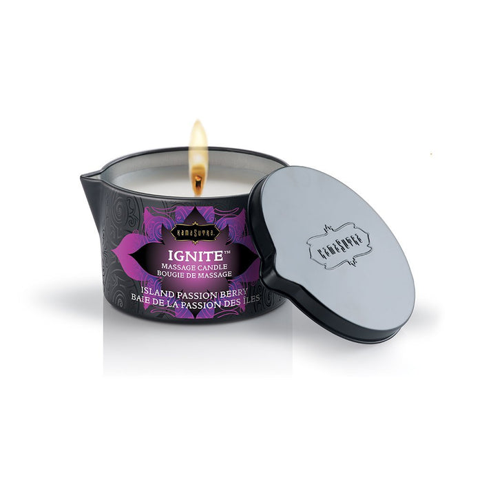 KAMA SUTRA Ignite Massage Candle - Coconut Oil and Soy Based - Island Passion Berry, 6 oz Candle Melts into a Warm Massage Oil, Couples Massage, Pour Spout Massage Candle