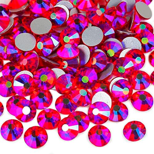 Genie Crystal ss30 Red AB Glass Rhinestones Flatback, 576 pcs 6.4 mm Light Siam AB Non Hotfix Rhinestone, Diamond Cut Gems for DIY Crafts, Tumbler, Shoes, Dress, Face Mask, Bling Decoration