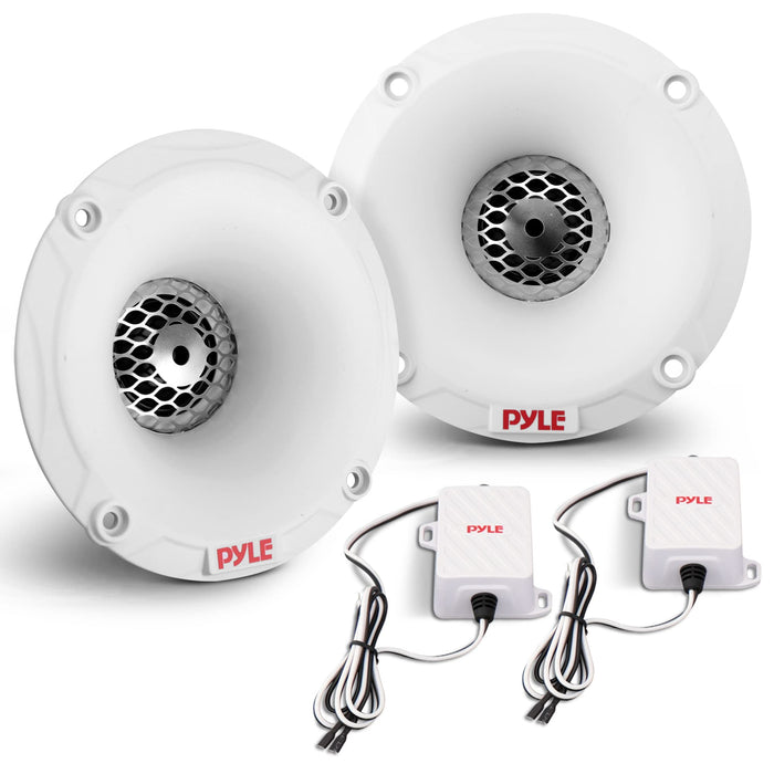 PyleUsa Marine Tweeter Speaker System, One Pair 1inch PEI White Dome Tweeter with Horn Diffuser, 120 Watts Max Power with 4 Ohm Impedance, IP-X5 Marine Grade Waterproof Rating