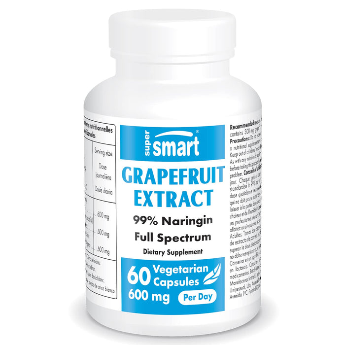 Supersmart - Grapefruit Extract 600mg per Day (99% Naringin) - High Potency GSE Supplement | Non-GMO & Gluten Free - 60 Vegetarian Capsules