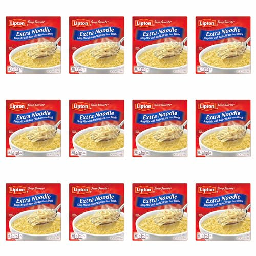 SOUP SECRETS Lipton Instant Soup Mix For a Warm Bowl of Soup Extra Noodle Soup Made With Real Chicken Broth Flavor 4.9 oz 2 ct, Pack of 12