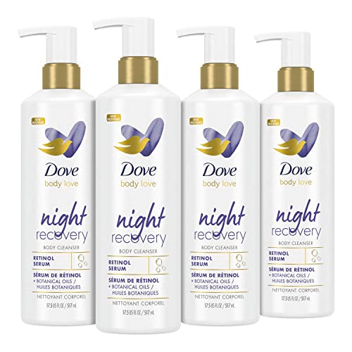 Dove Body Love Body Cleanser Night Recovery 4 Count For Dry and Worn Down Skin Body Wash with Retinol Serum and Botanical Oils 17.5 oz