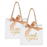 QIELSER 50 Pack Small Thank You Gift Bags with Handles, White Mini Party Favor Bags 5.5''x 2.5''x4.7'', Mini Gift Bags Bulk with Bow Ribbon for Valentine's Day, Bridal, Wedding, Baby Shower