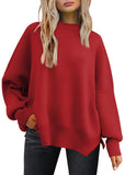 EFAN Women's Red Christmas Oversized Sweaters Crewneck 2024 Fall Fashion Clothes Outfits Trendy Winter Long Sleeve Batwing Cozy Tunic Crew Neck Pullover Top Red M