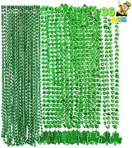JOYIN 36 Pcs St. Patrick’s Day Necklaces Set, 18 Bead & 18 Shamrock Bead Necklaces with Pendant, Accessory Set for Party Favor Supply